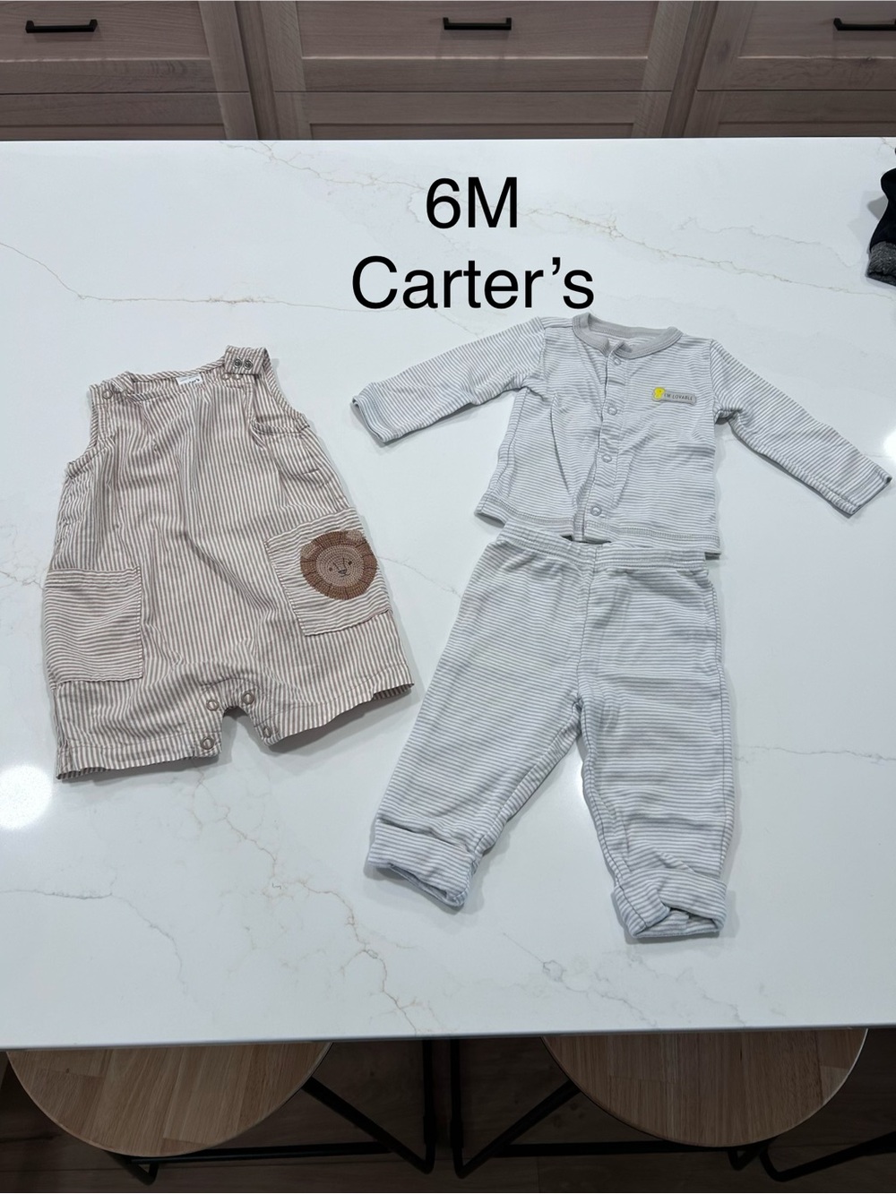 Carter's Neutral Striped Romper and Two-Piece Set - Gray and Cream